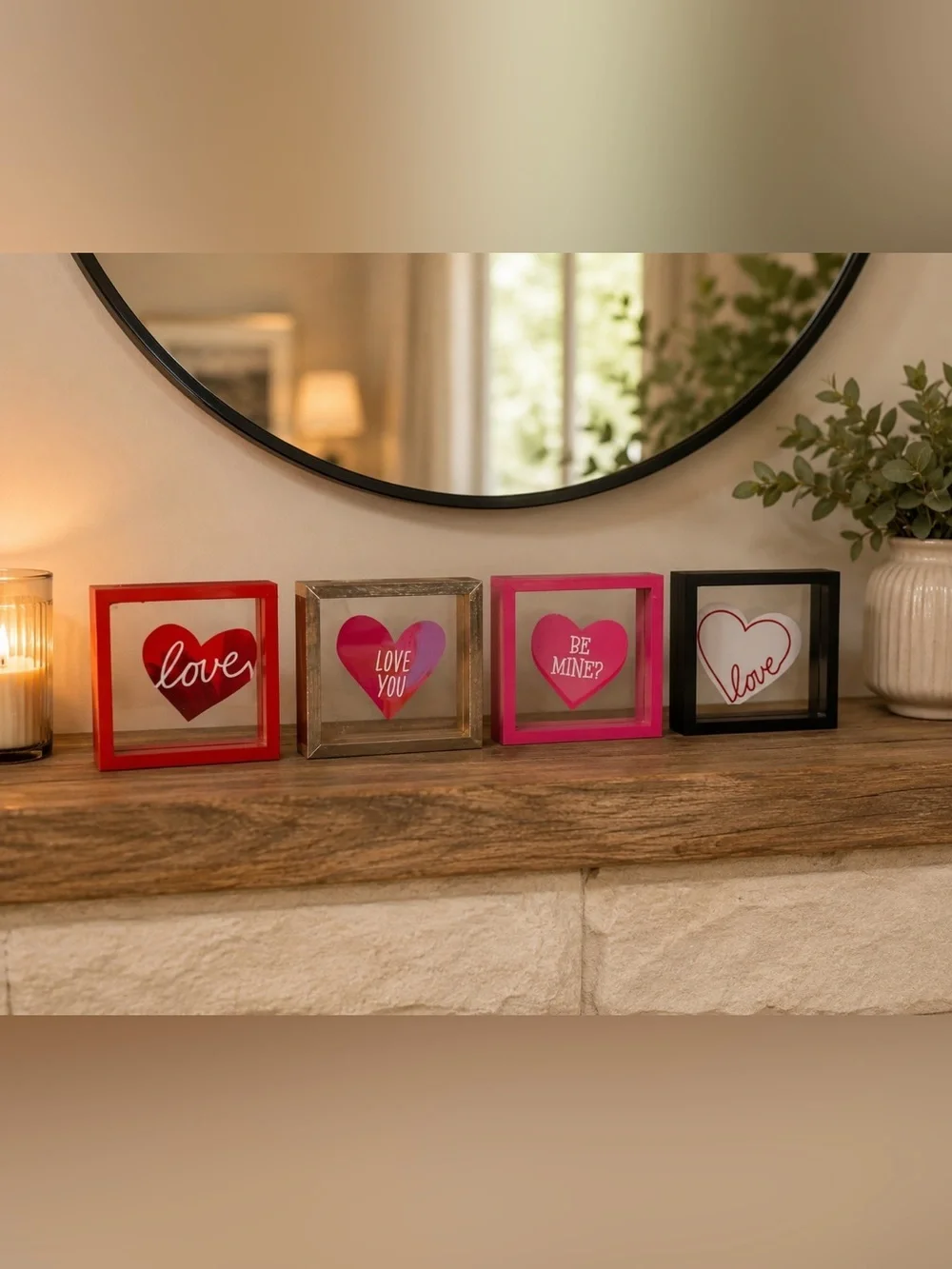 Set of 4 Love Heart Shadow Box Frames | Valentine Decor | Customizable Wall Art